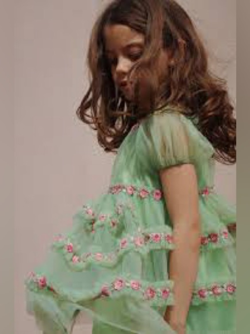 NWT $130 Soft Tiered Konges Sløjd Joelle Dress in Green Size 2 Years